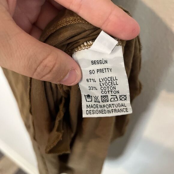 Sessun soft belted Brown/green Dress with pockets and belt, size M - Picture 6 of 10